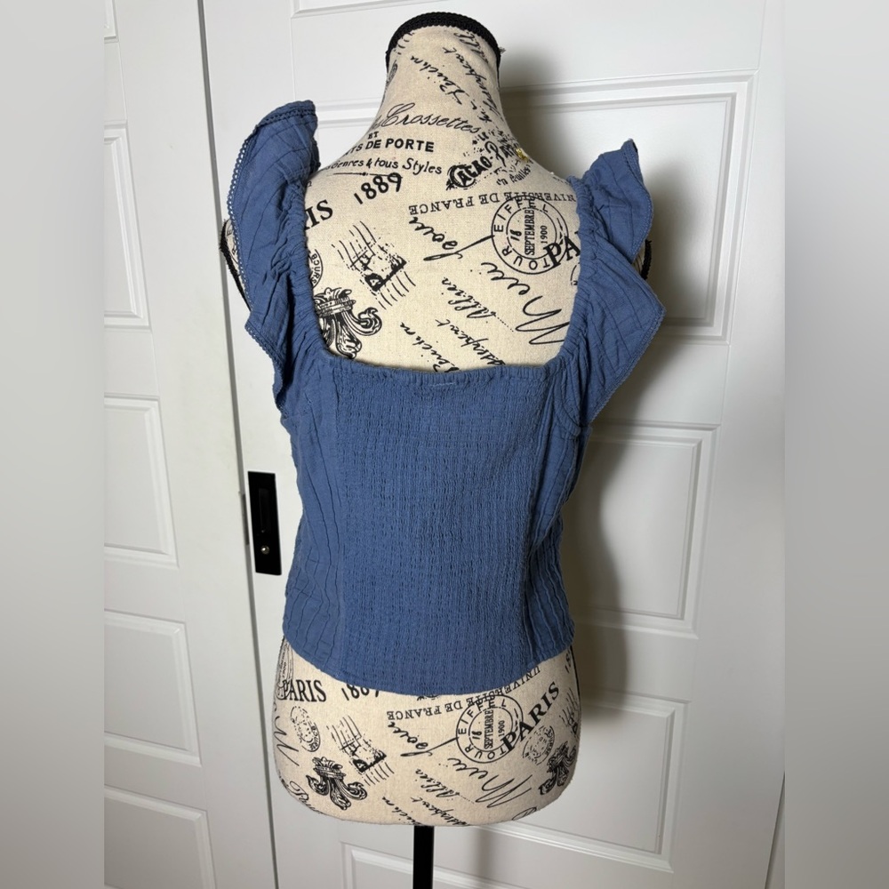 Free People Blue Textured Ruffle Tank Top - Picture 6 of 8
